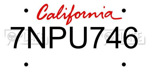 7NPU746 California License Plate