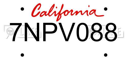 7NPV088 California License Plate
