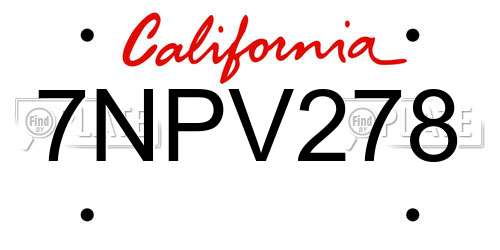 7NPV278 California License Plate
