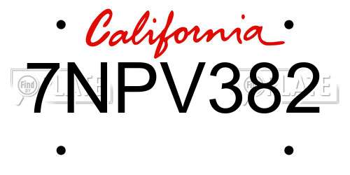 7NPV382 California License Plate