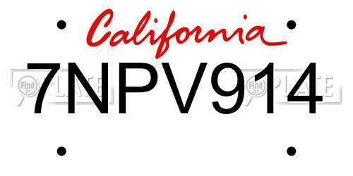 7NPV914 California License Plate