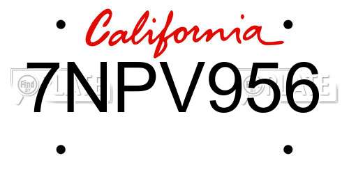 7NPV956 California License Plate