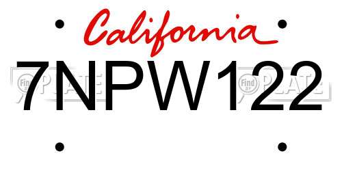 7NPW122 California License Plate