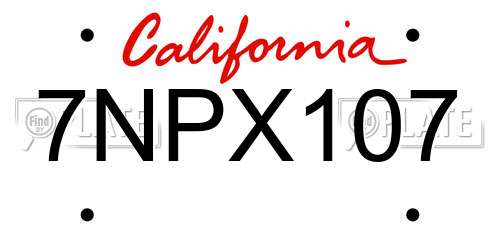 7NPX107 California License Plate