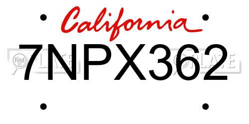 7NPX362 California License Plate