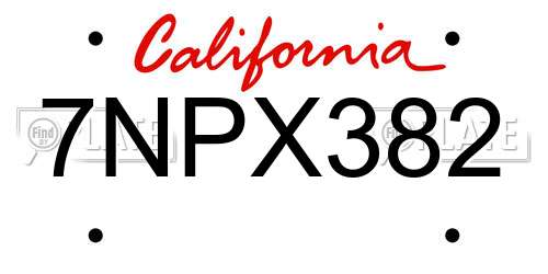 7NPX382 California License Plate
