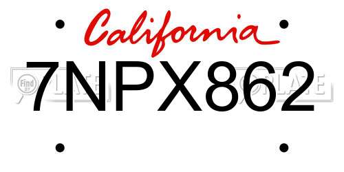 7NPX862 California License Plate