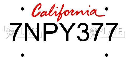 7NPY377 California License Plate