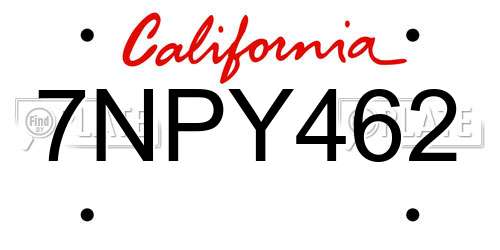 7NPY462 California License Plate
