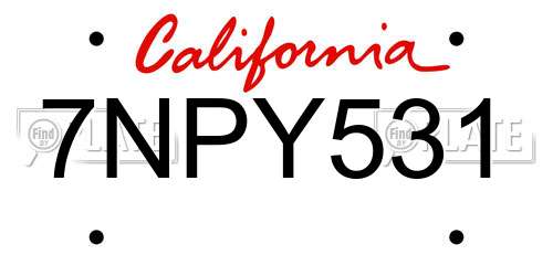 7NPY531 California License Plate