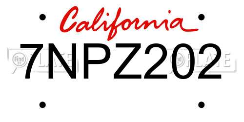 7NPZ202 California License Plate