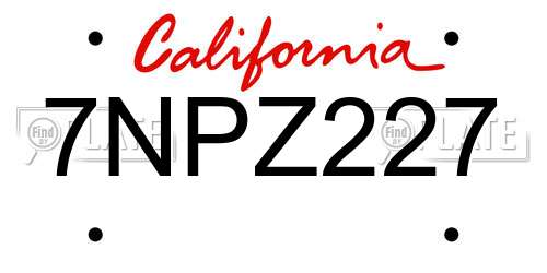 7NPZ227 California License Plate