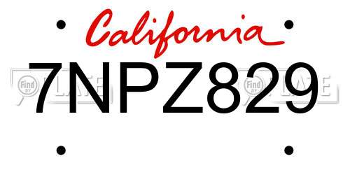 7NPZ829 California License Plate