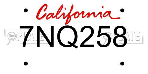 7NQ258 California License Plate