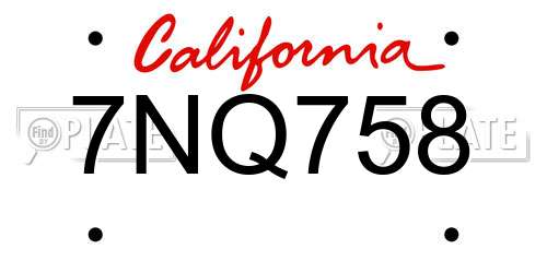 7NQ758 California License Plate