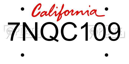 7NQC109 California License Plate