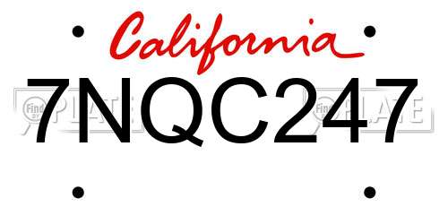7NQC247 California License Plate