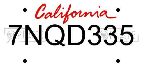 7NQD335 California License Plate