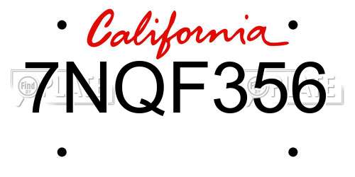 7NQF356 California License Plate