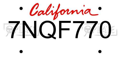 7NQF770 California License Plate