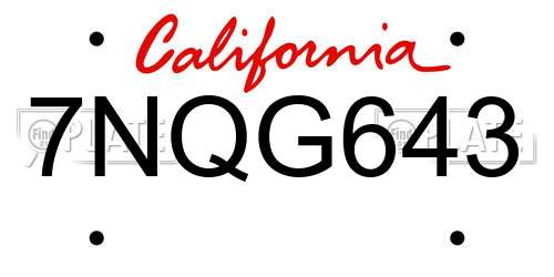 7NQG643 California License Plate