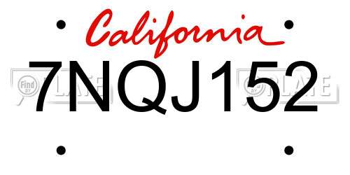 7NQJ152 California License Plate