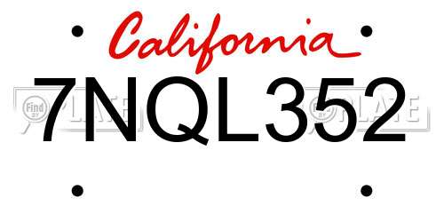 7NQL352 California License Plate