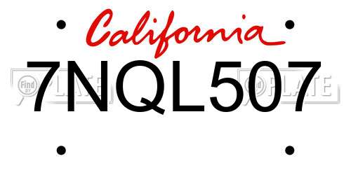 7NQL507 California License Plate