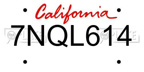 7NQL614 California License Plate
