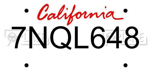 7NQL648 California License Plate