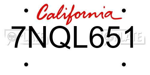 7NQL651 California License Plate
