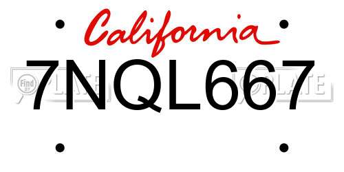7NQL667 California License Plate