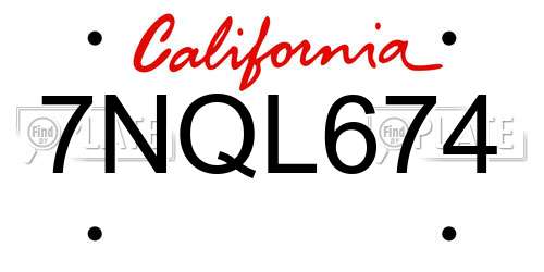 7NQL674 California License Plate