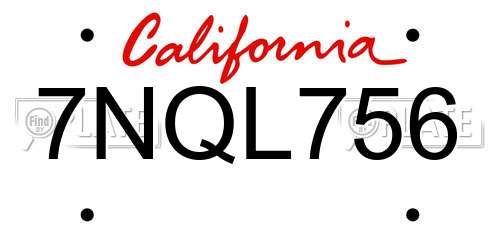 7NQL756 California License Plate