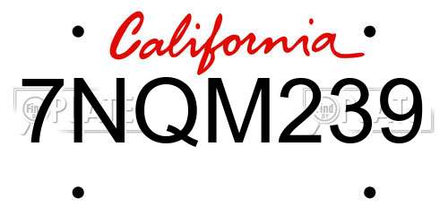 7NQM239 California License Plate