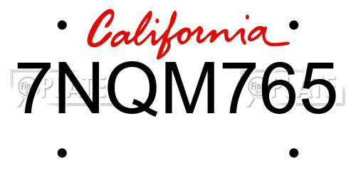 7NQM765 California License Plate