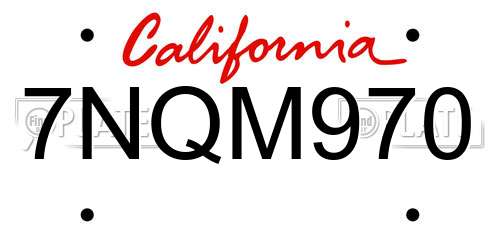 7NQM970 California License Plate