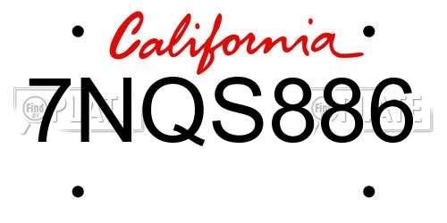 7NQS886 California License Plate
