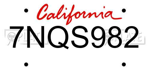 7NQS982 California License Plate