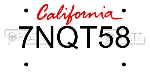 7NQT58 California License Plate