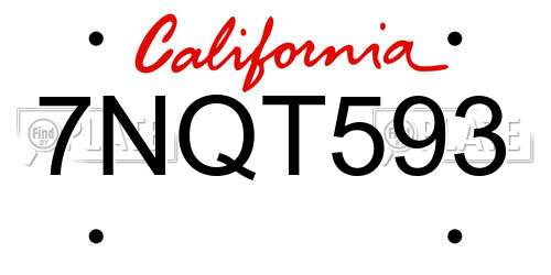 7NQT593 California License Plate