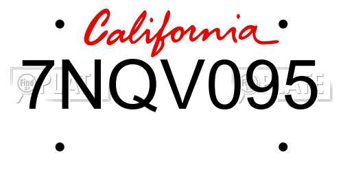 7NQV095 California License Plate