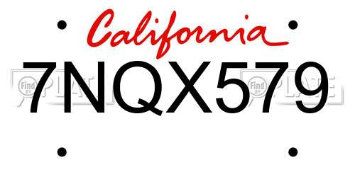 7NQX579 California License Plate