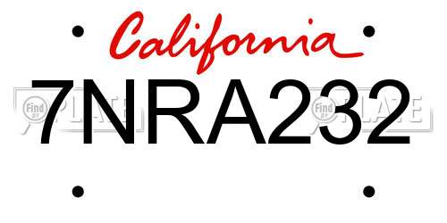 7NRA232 California License Plate