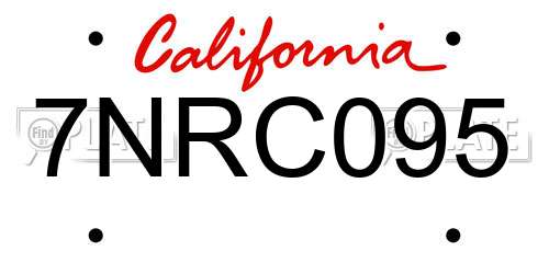 7NRC095 California License Plate