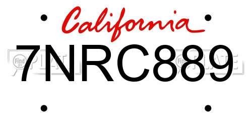 7NRC889 California License Plate