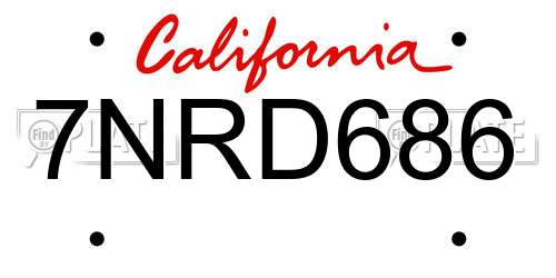 7NRD686 California License Plate