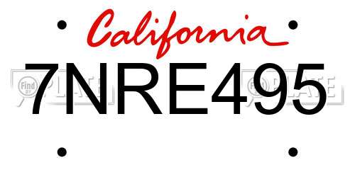 7NRE495 California License Plate