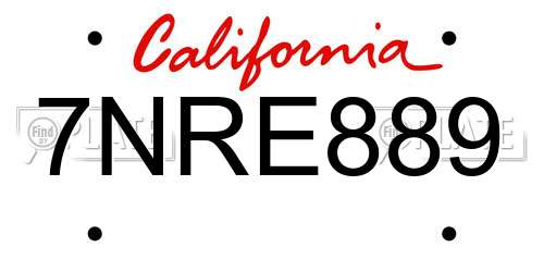 7NRE889 California License Plate
