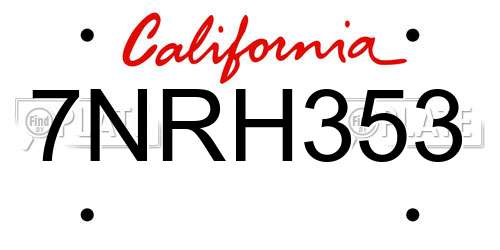 7NRH353 California License Plate
